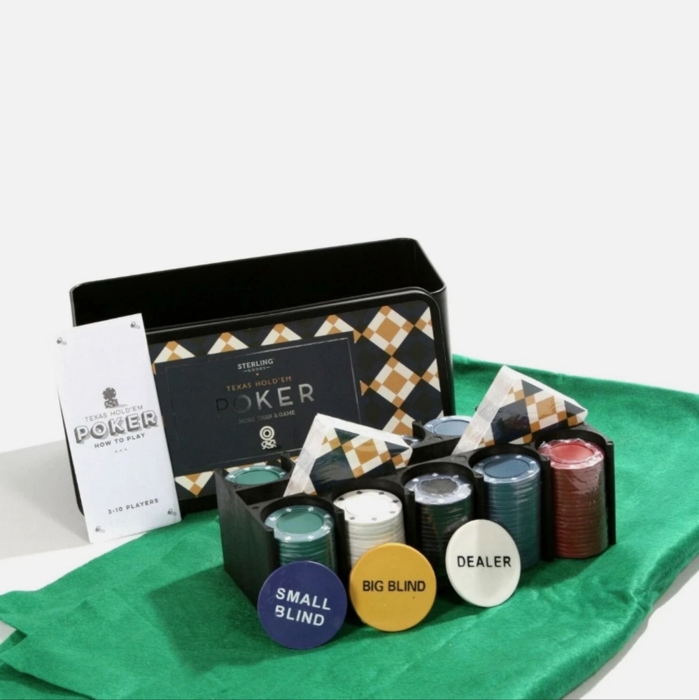 New TEXAS HOLD ‘EM POKER Game Set 200 Chips 2 Card Decks Gamble Vegas Boys Night